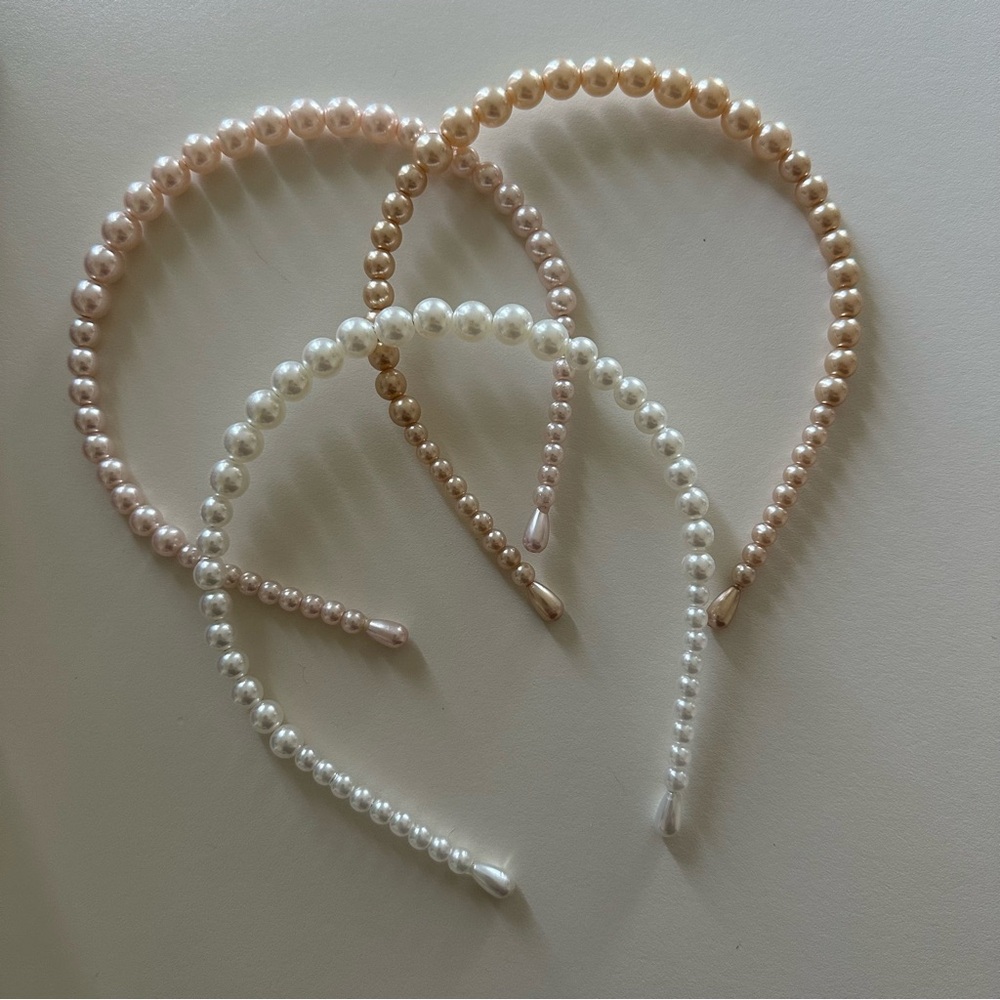 Anthro 🤍 Set of 3 Pearl Headbands - Cream, Gold, and Pink - Picture 2 of 4